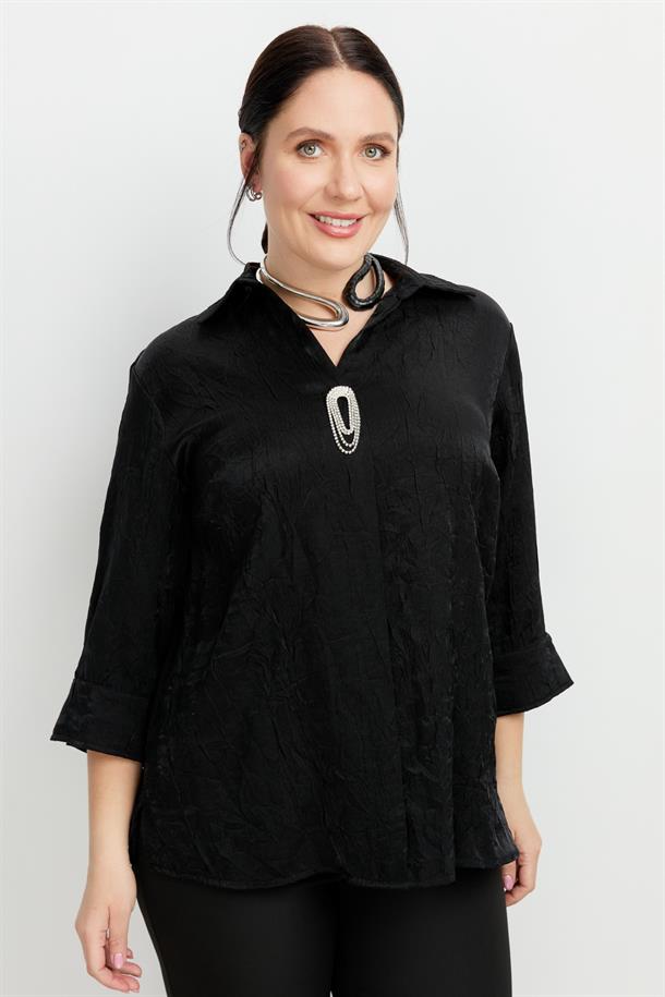 Büyük Beden Kraşlı Gömlek-SİYAH