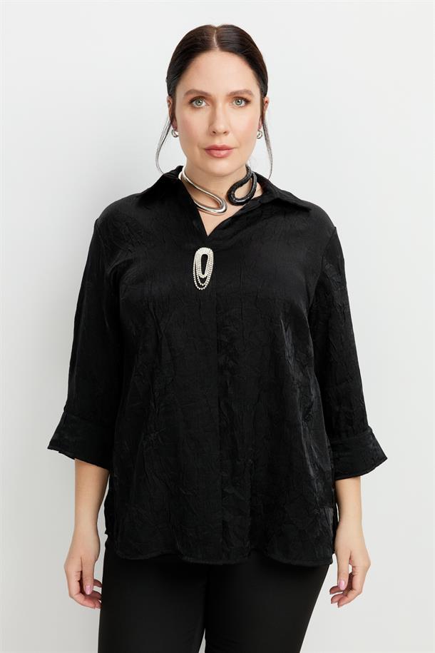 Büyük Beden Kraşlı Gömlek-SİYAH