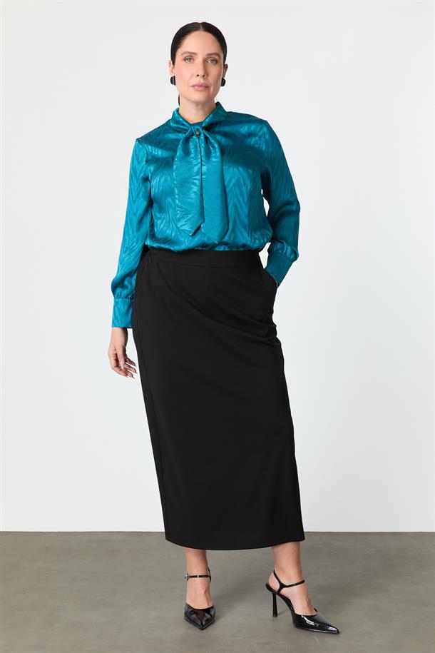 Büyük Beden Krep Etek-SİYAH