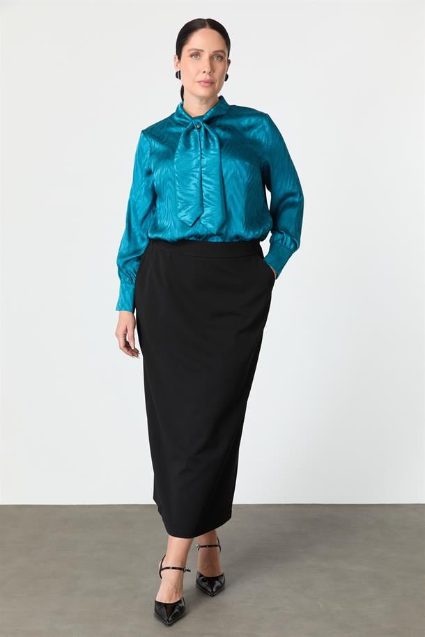 Büyük Beden Krep Etek-SİYAH