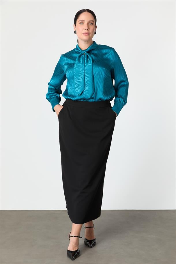 Büyük Beden Krep Etek-SİYAH