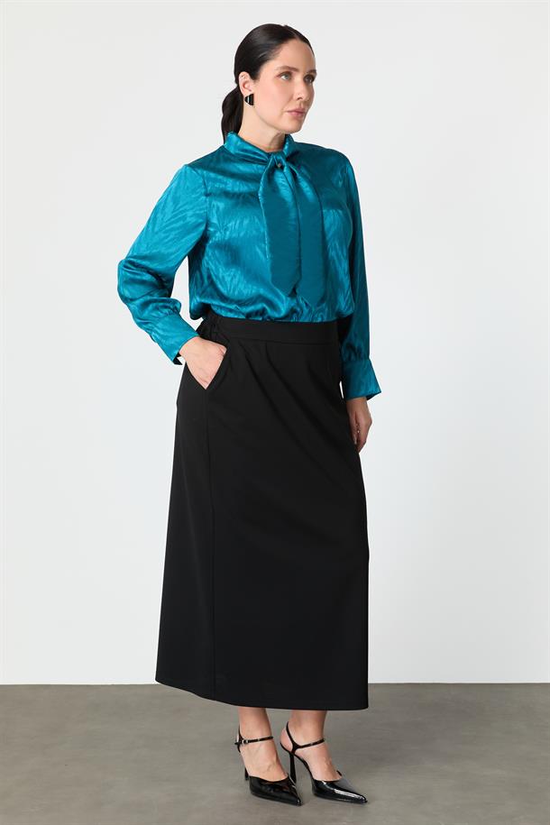 Büyük Beden Krep Etek-SİYAH