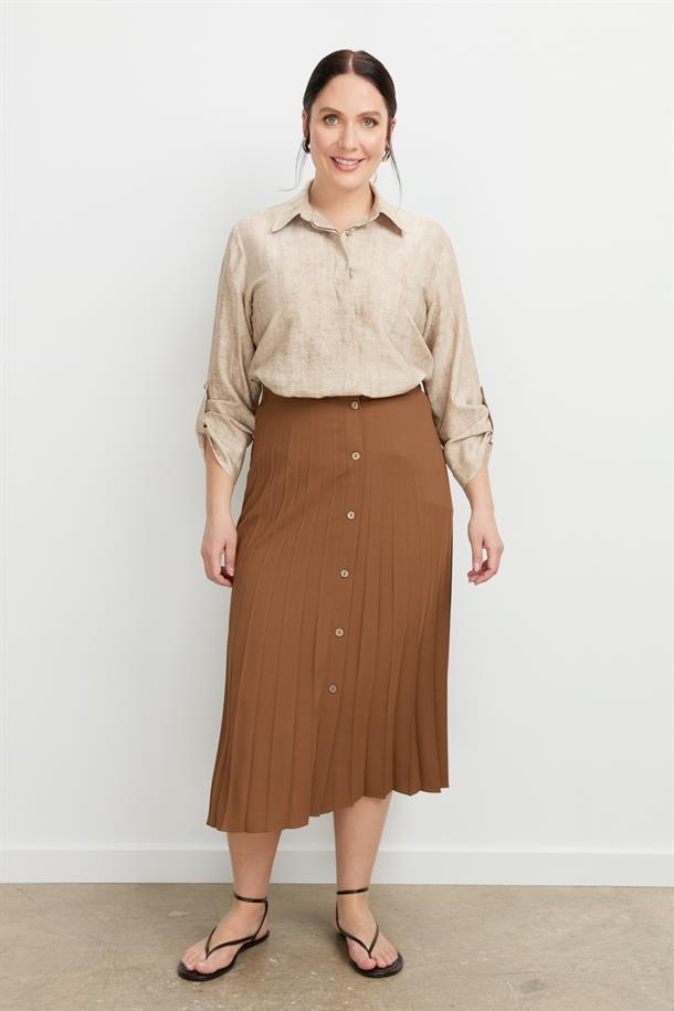 Büyük Beden Kristal Uzun Etek-A.KAHVE