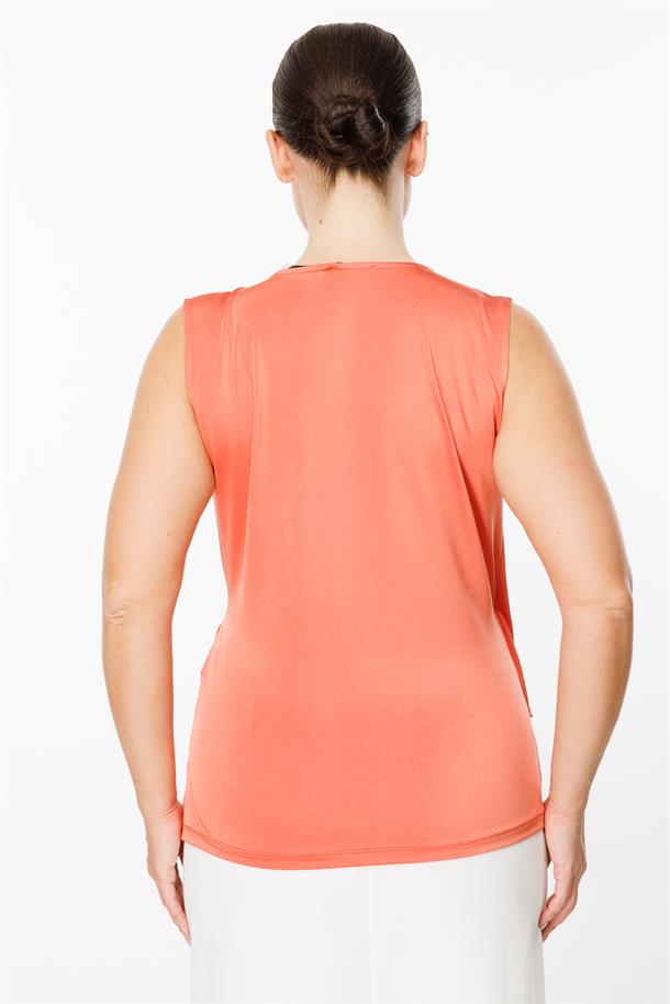 Büyük Beden Kruvaze Yaka Bluz-ŞEFTALİ