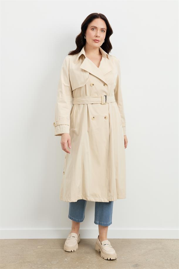 Büyük Beden Kruvaze Yaka Trençkot-BEJ