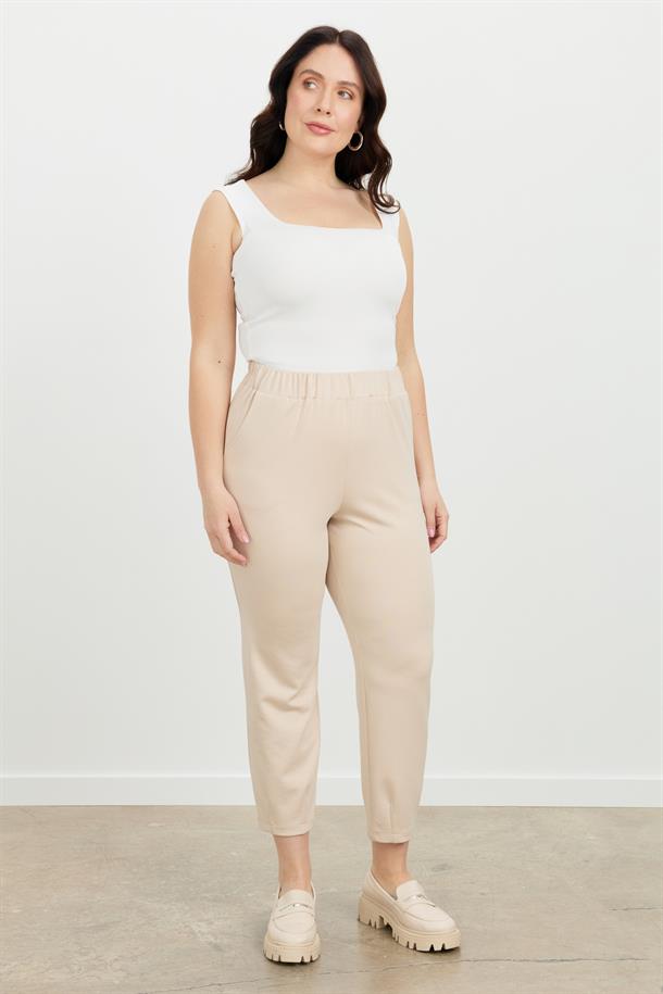Büyük Beden Lastikli Eşofman Pantolon-BEJ