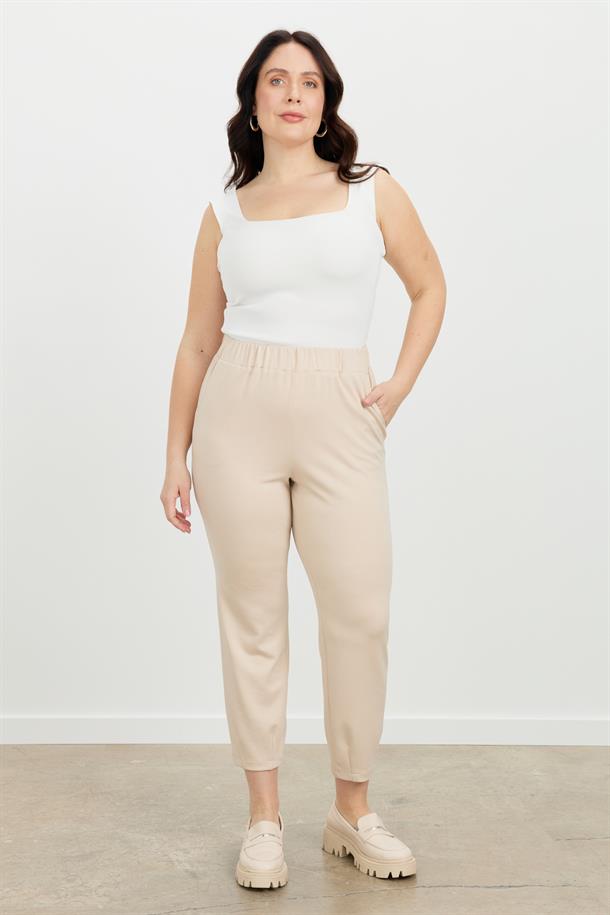 Büyük Beden Lastikli Eşofman Pantolon-BEJ