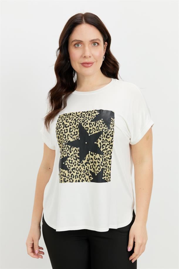 Büyük Beden Leopar Baskı Bluz-KEMIK