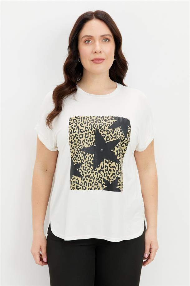 Büyük Beden Leopar Baskı Bluz-KEMIK