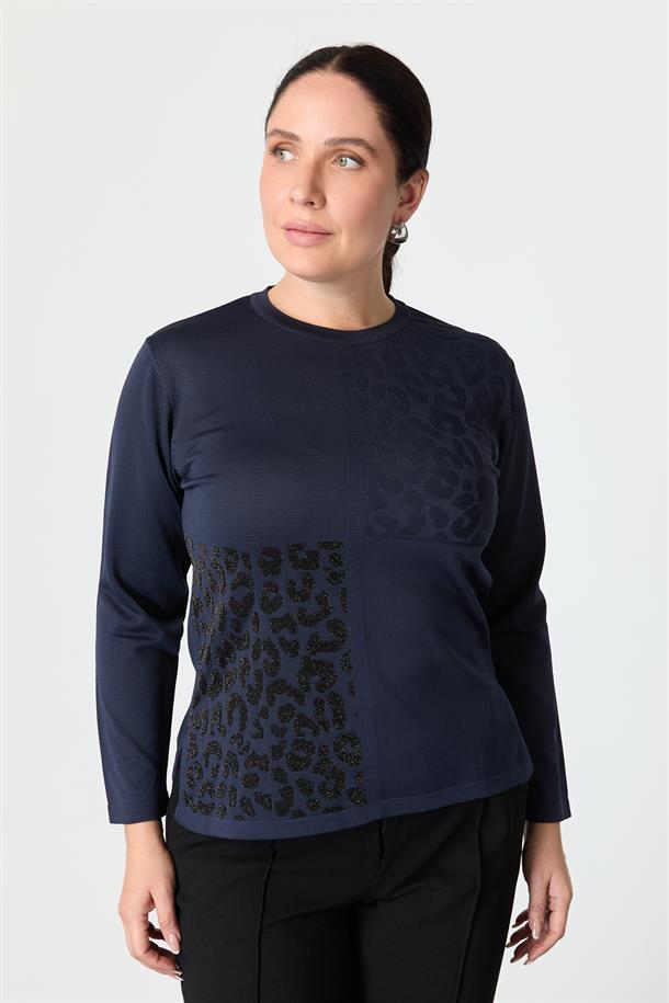 Büyük Beden Leopar Desenli Triko Kazak-LACI