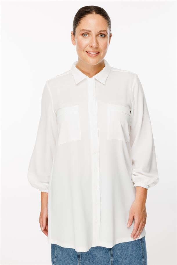 Büyük Beden Manşetleri Lastikli Gömlek-KEMIK