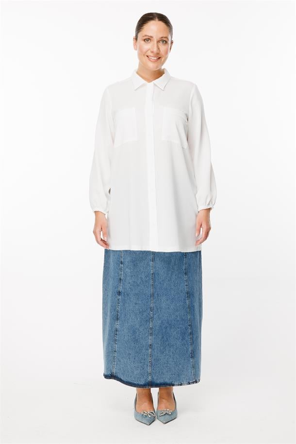 Büyük Beden Manşetleri Lastikli Gömlek-KEMIK