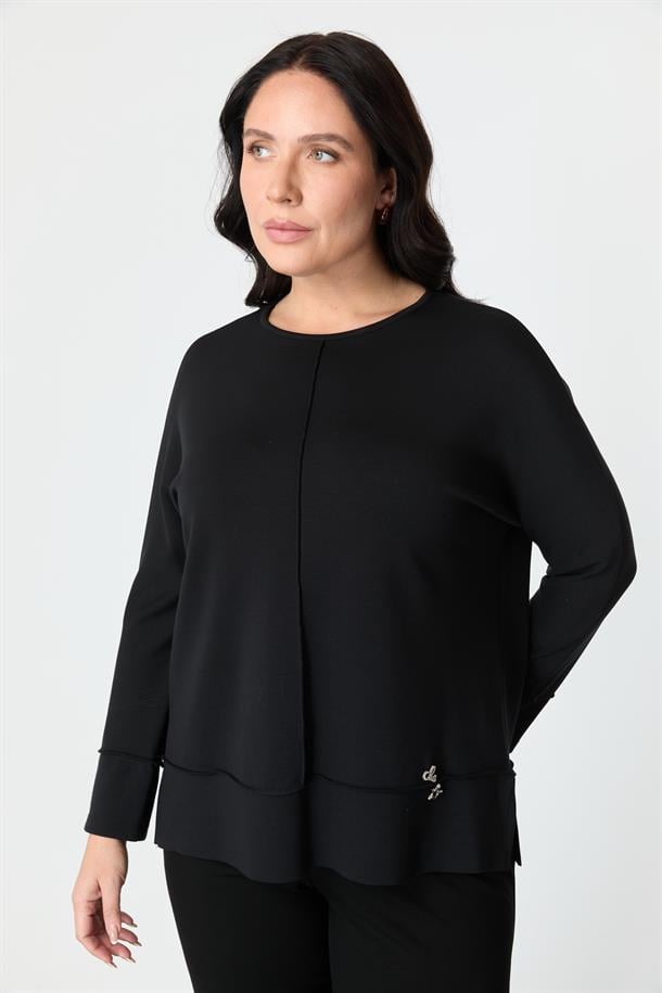 Büyük Beden Modal Bluz-SİYAH