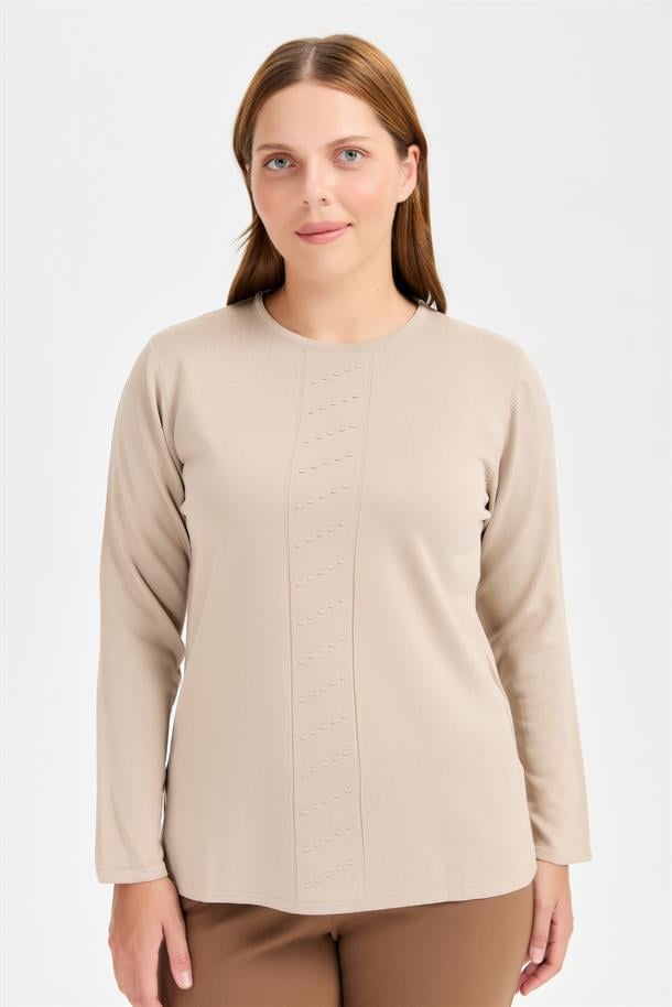 Büyük Beden Önü Kabartmalı Triko-TAŞ