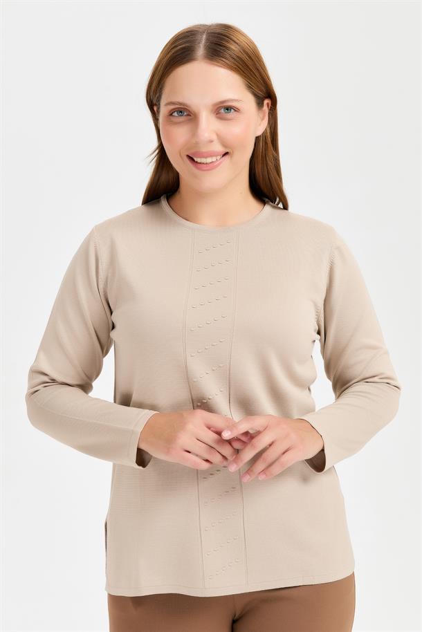 Büyük Beden Önü Kabartmalı Triko-TAŞ