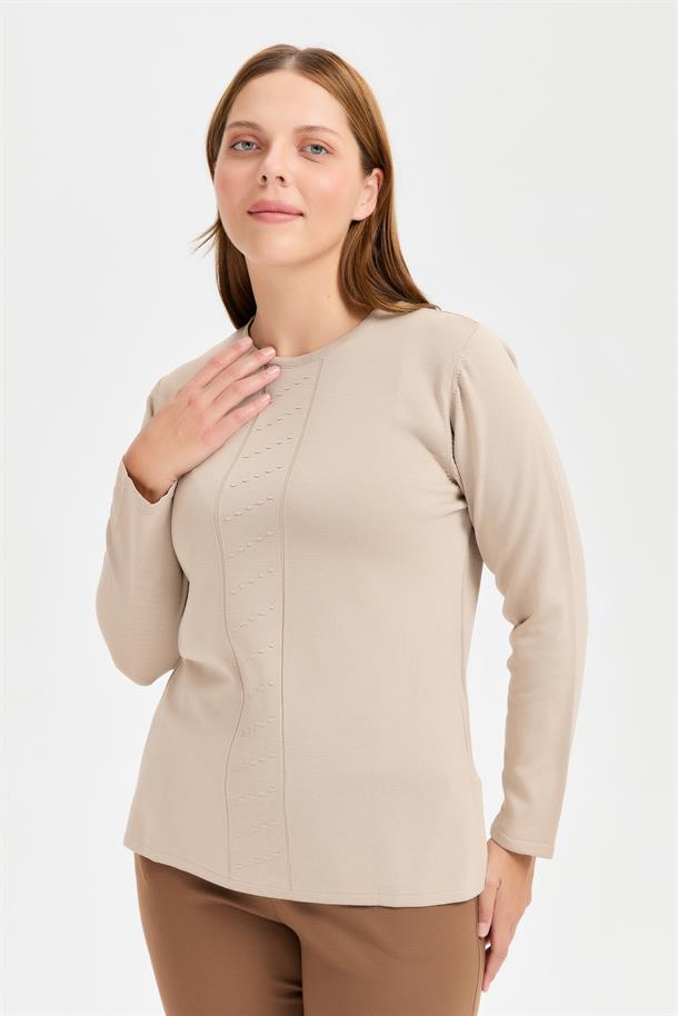 Büyük Beden Önü Kabartmalı Triko-TAŞ