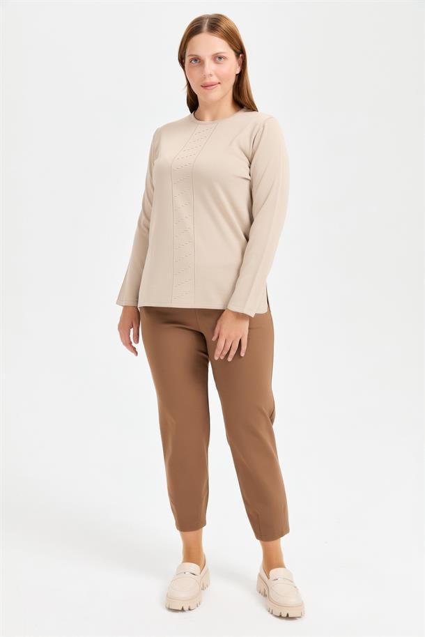 Büyük Beden Önü Kabartmalı Triko-TAŞ