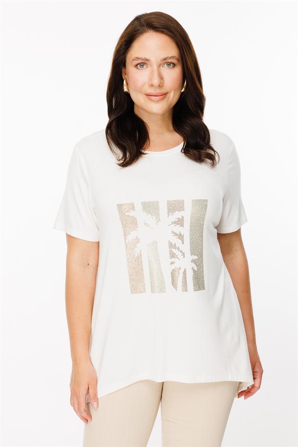 Büyük Beden Palmiye Baskılı Bluz-KEMIK