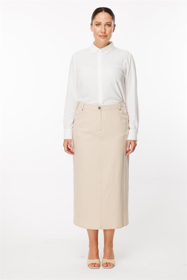 Büyük Beden Pamuk Kot Etek-BEJ