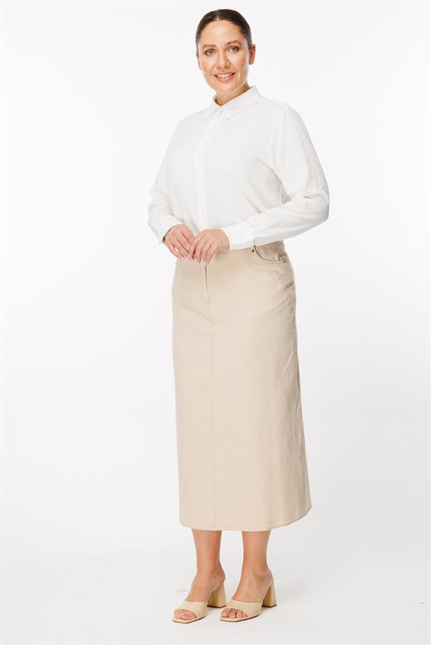 Büyük Beden Pamuk Kot Etek-BEJ