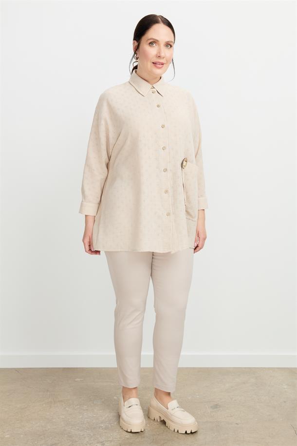 Büyük Beden Petek Keten Gömlek-VİZON