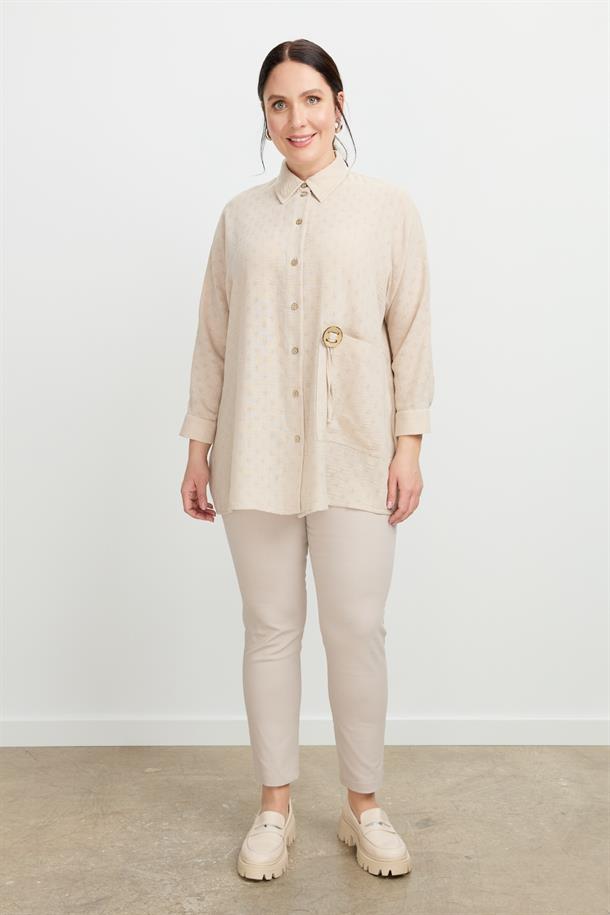 Büyük Beden Petek Keten Gömlek-VİZON