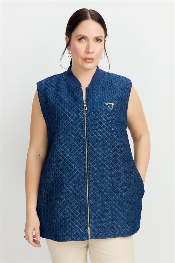 Büyük Beden Simli Jakar Yelek-LACI