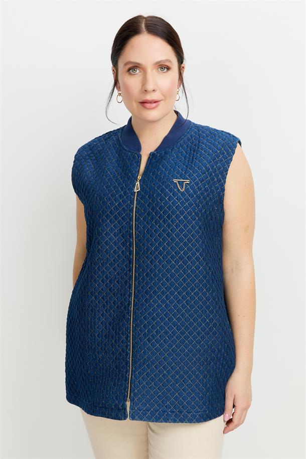 Büyük Beden Simli Jakar Yelek-LACI