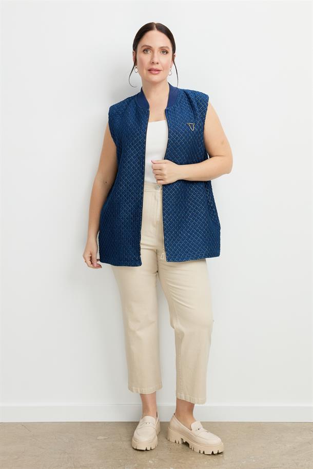 Büyük Beden Simli Jakar Yelek-LACI