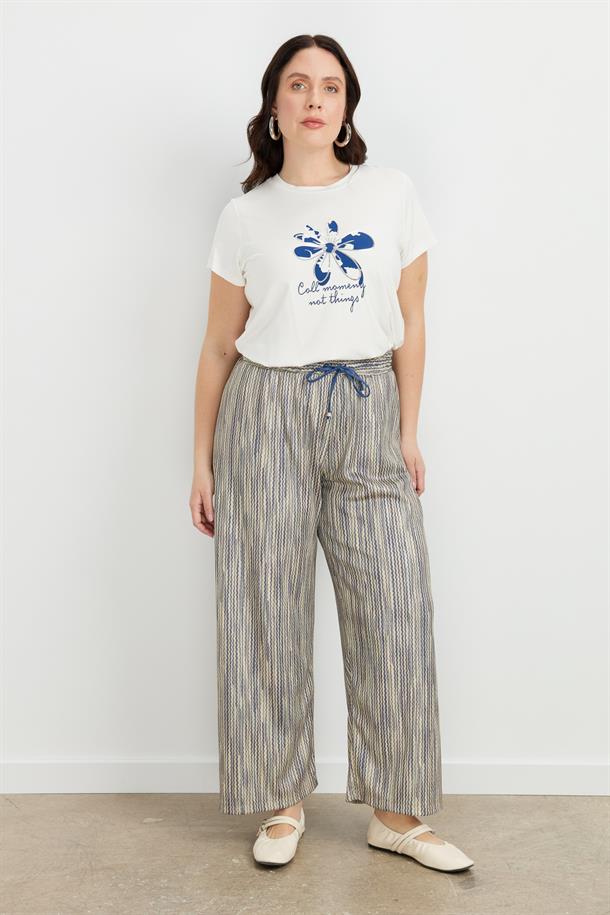 Büyük Beden Simli Örme Pantolon-SARI