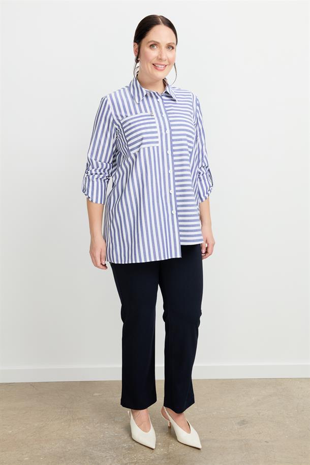 Büyük Beden Soyut Çizgi Gömlek-İNDİGO