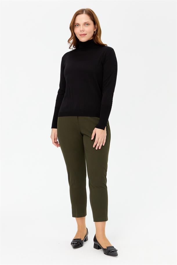 Büyük Beden Tam Balıkçı Basic Triko Kazak-SİYAH