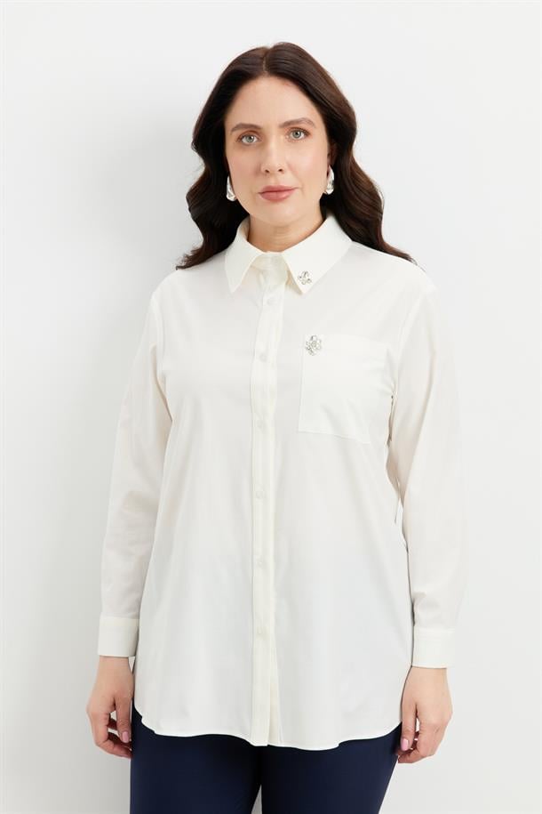 Büyük Beden Taş Detay Gömlek-KEMIK