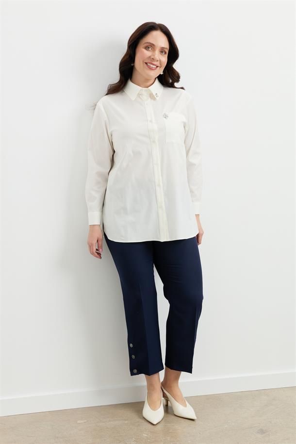 Büyük Beden Taş Detay Gömlek-KEMIK