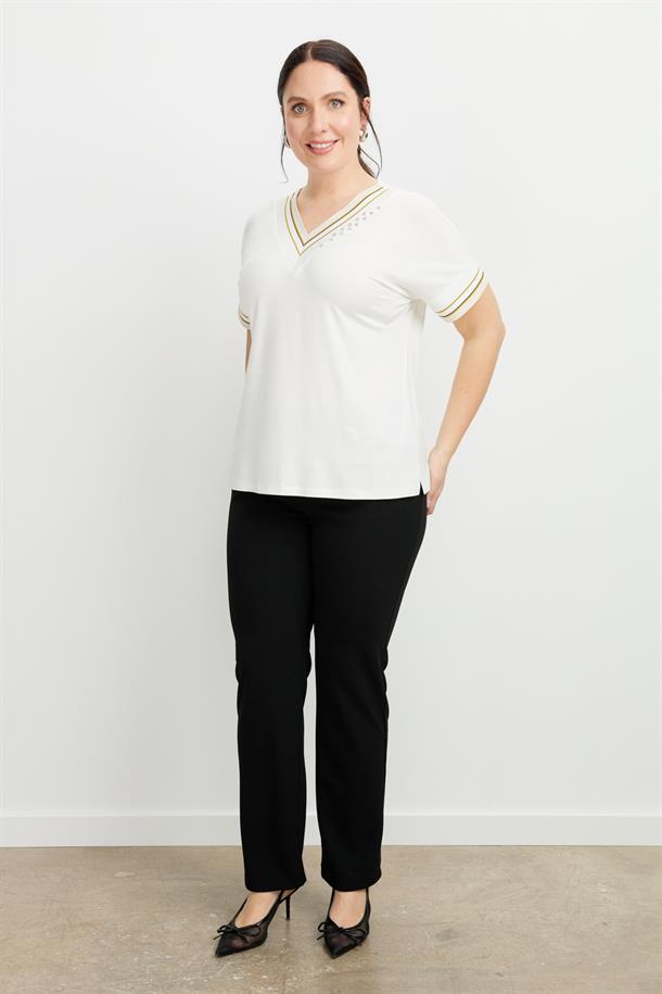 Büyük Beden Taş Detay V Yaka Bluz-KEMIK