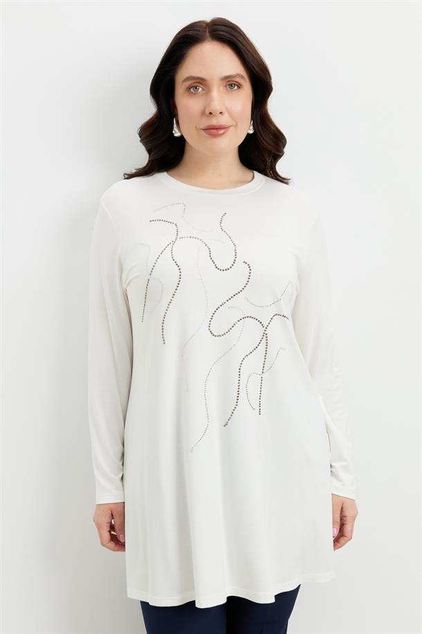 Büyük Beden Taş Detaylı Bluz-KEMIK