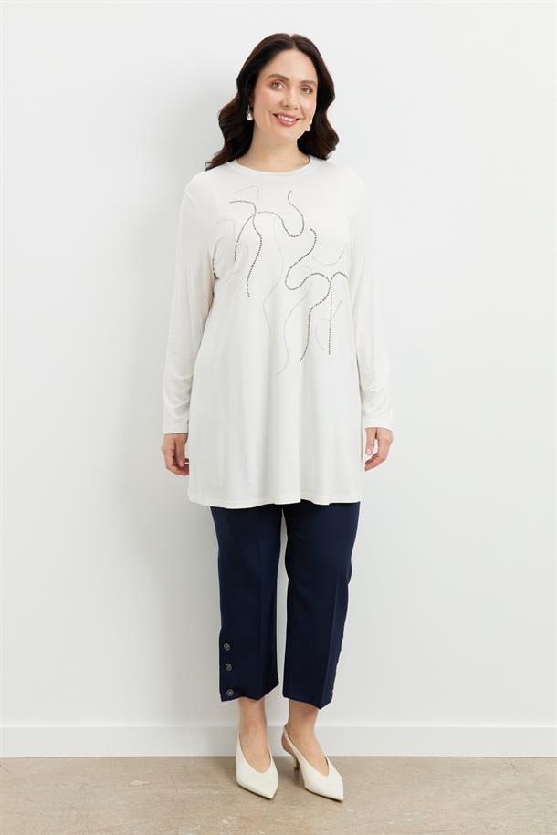 Büyük Beden Taş Detaylı Bluz-KEMIK