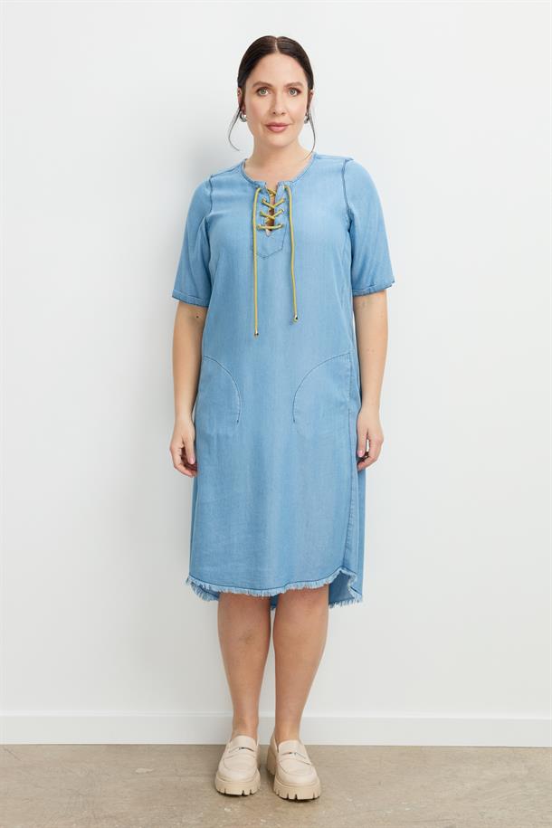 Büyük Beden Tensel Kot Elbise-A.MAVI