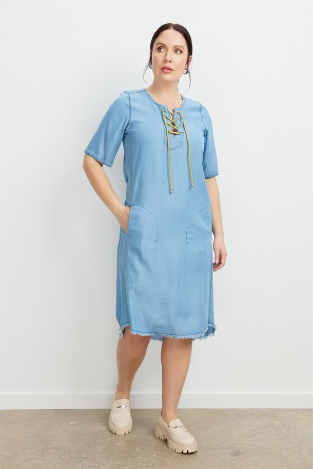 Büyük Beden Tensel Kot Elbise-A.MAVI