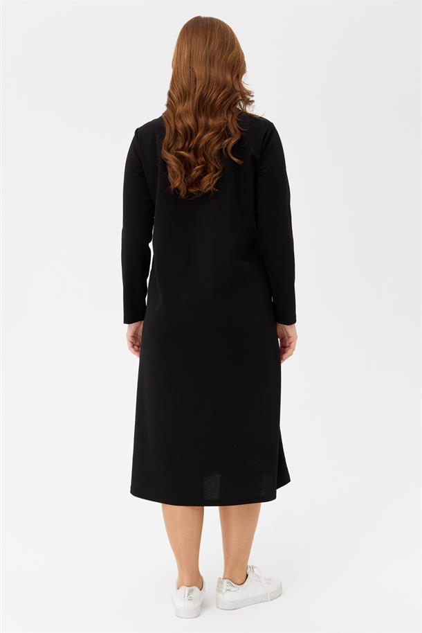 Büyük Beden Trok Detaylı Elbise-SİYAH