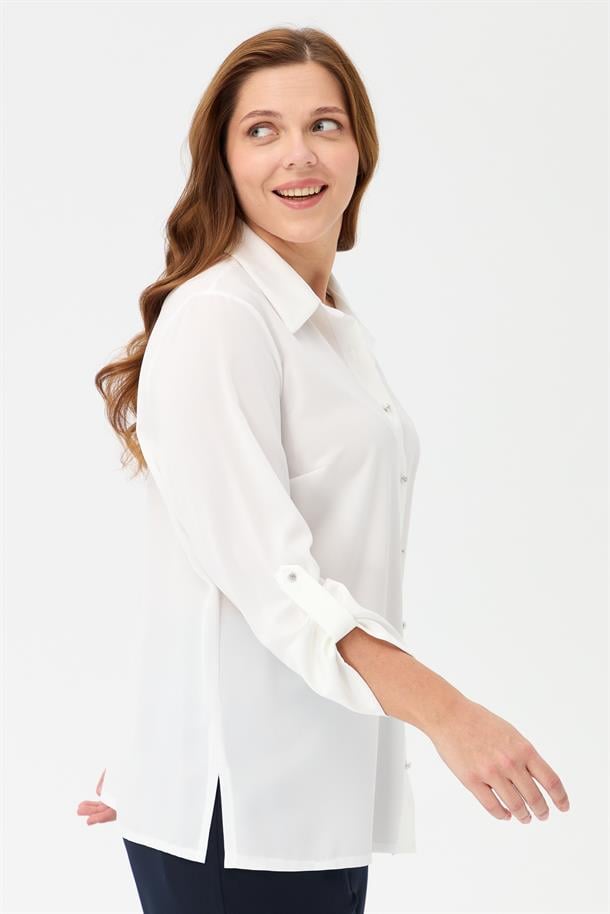 Büyük Beden Uzun Kollu Gömlek-EKRU