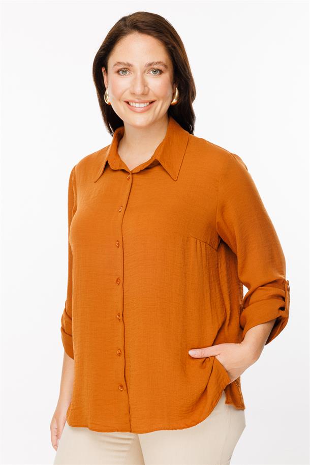 Büyük Beden Uzun Kollu Gömlek-KİREMİT