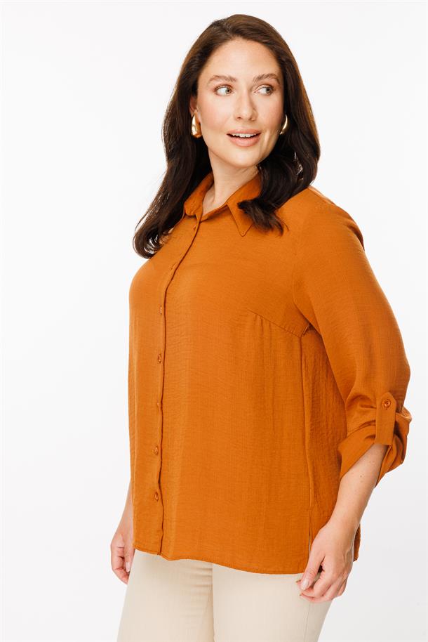 Büyük Beden Uzun Kollu Gömlek-KİREMİT