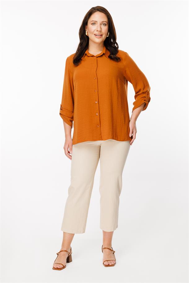 Büyük Beden Uzun Kollu Gömlek-KİREMİT