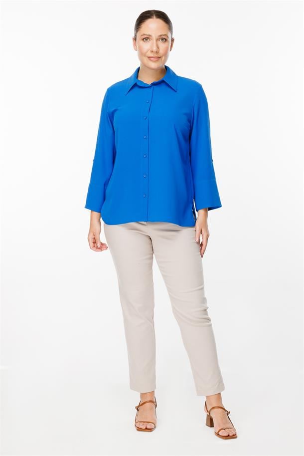 Büyük Beden Uzun Kollu Gömlek-SAX