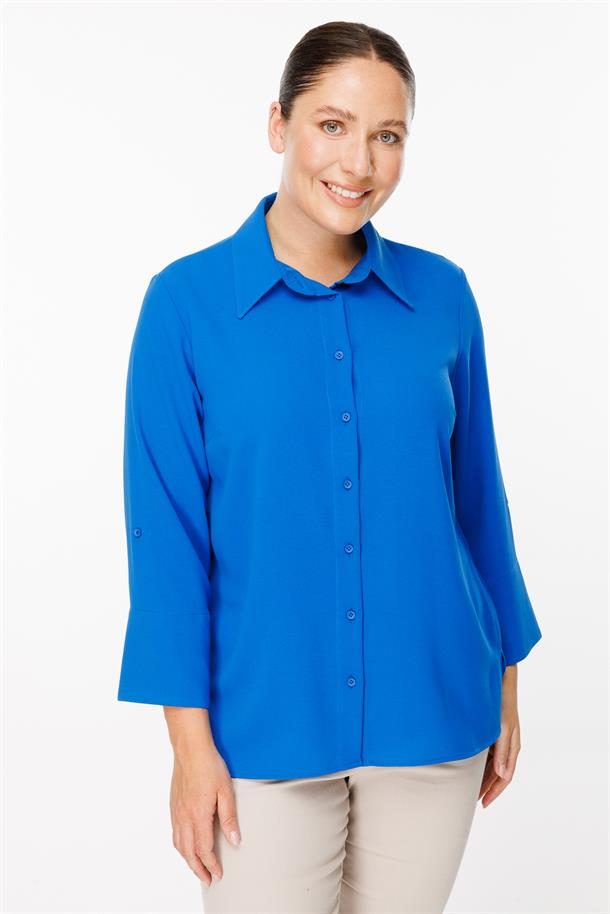 Büyük Beden Uzun Kollu Gömlek-SAX