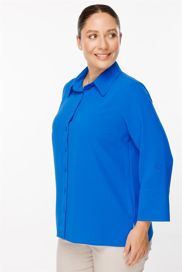 Büyük Beden Uzun Kollu Gömlek-SAX