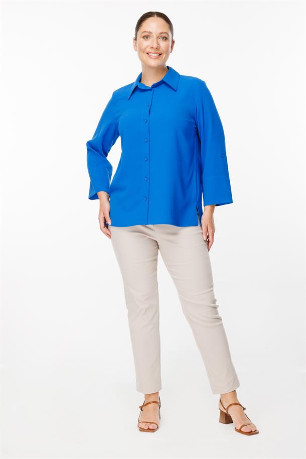 Büyük Beden Uzun Kollu Gömlek-SAX