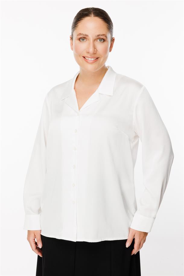 Büyük Beden Uzun Kollu Saten Gömlek-KEMIK