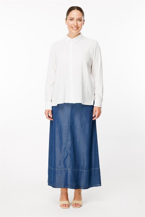 Büyük Beden Uzun Kollu Yanı Yırtmaçlı Gömlek-KEMIK